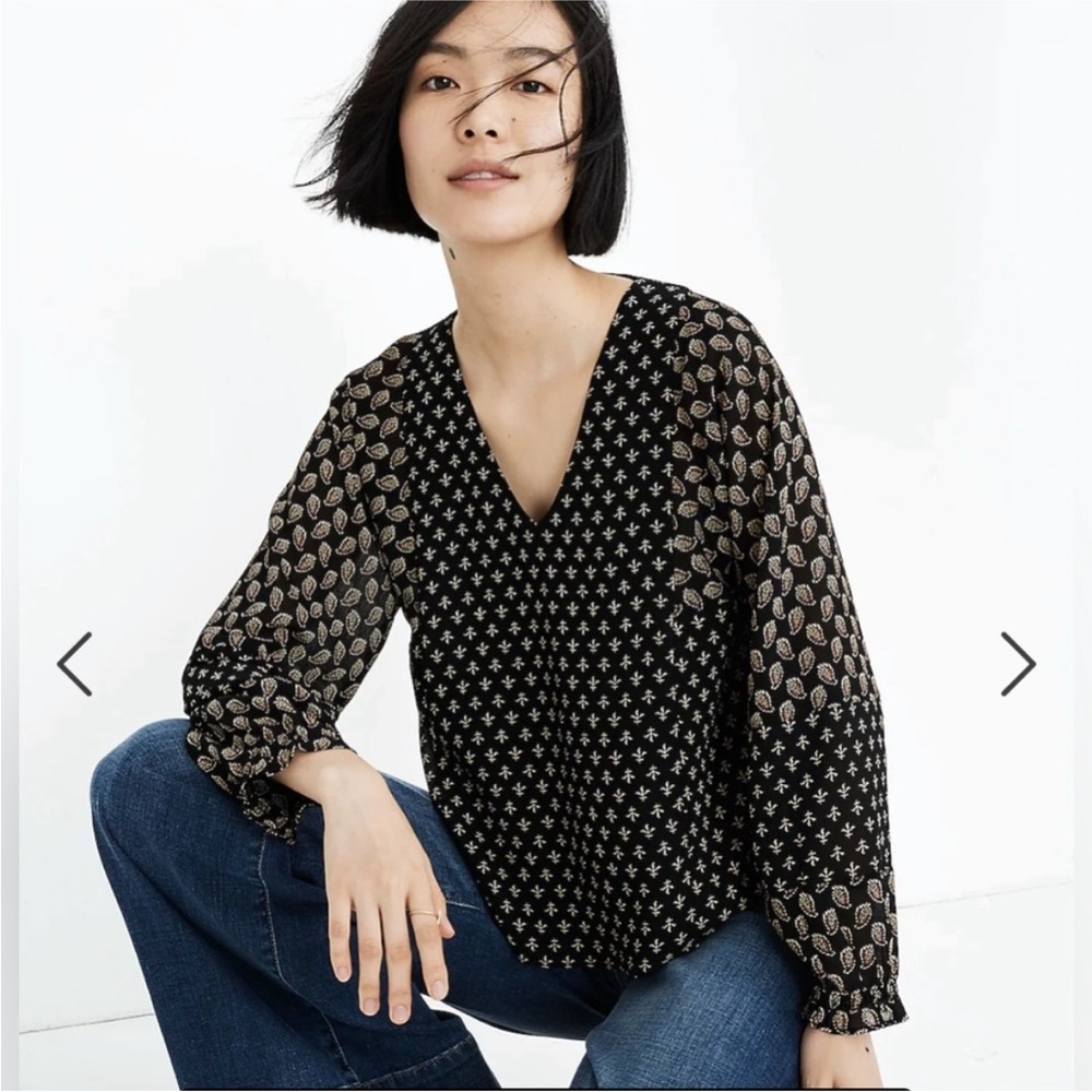 Madewell Black and Cream Patterned Top EUC